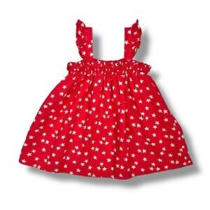 Cat & Jack Sleeveless Top Girls M 8 Red White Star Smocked Ruffle Cotton Summer